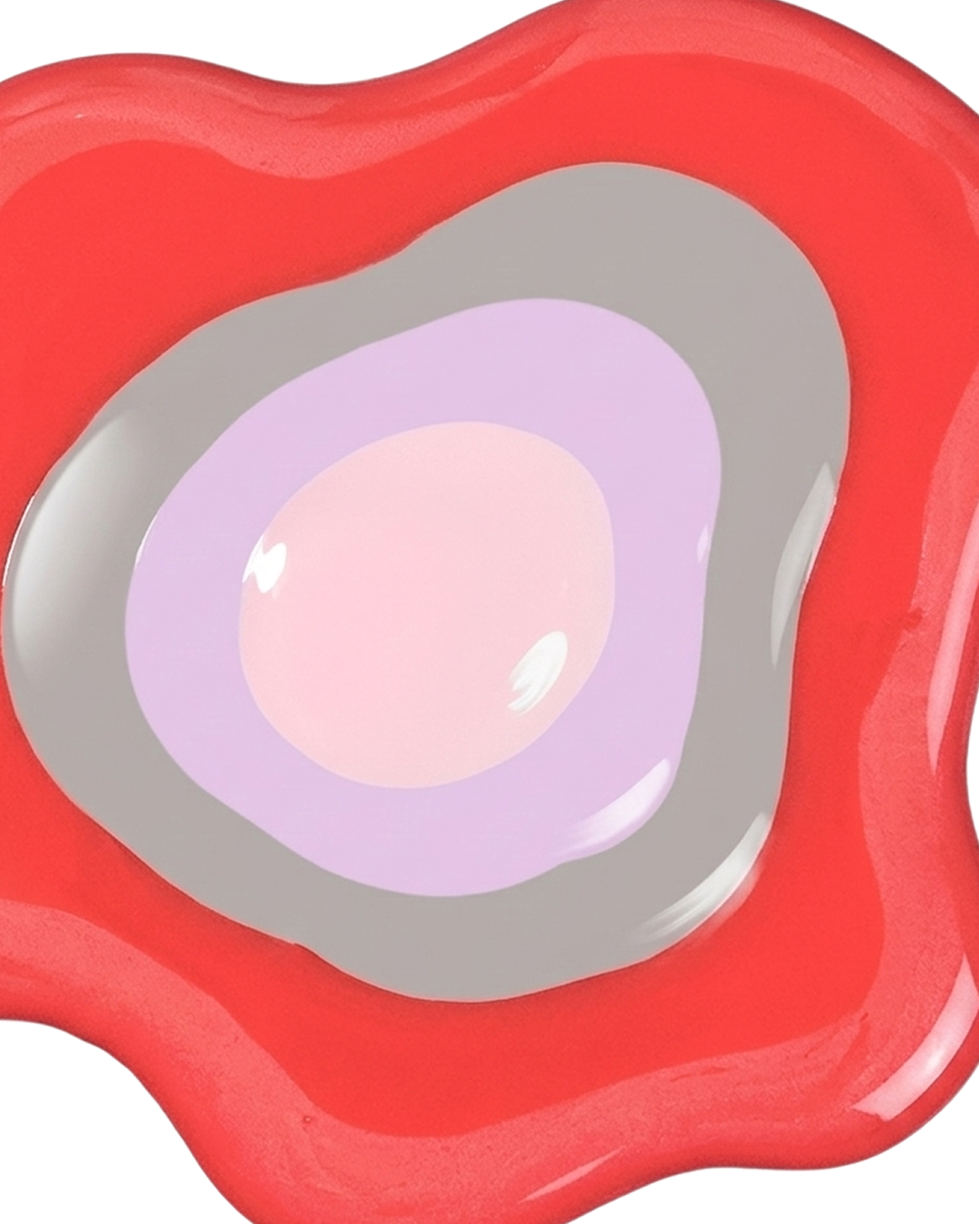 Abstract close up of layered red purple gray and pink shapes forming a stylized flower.