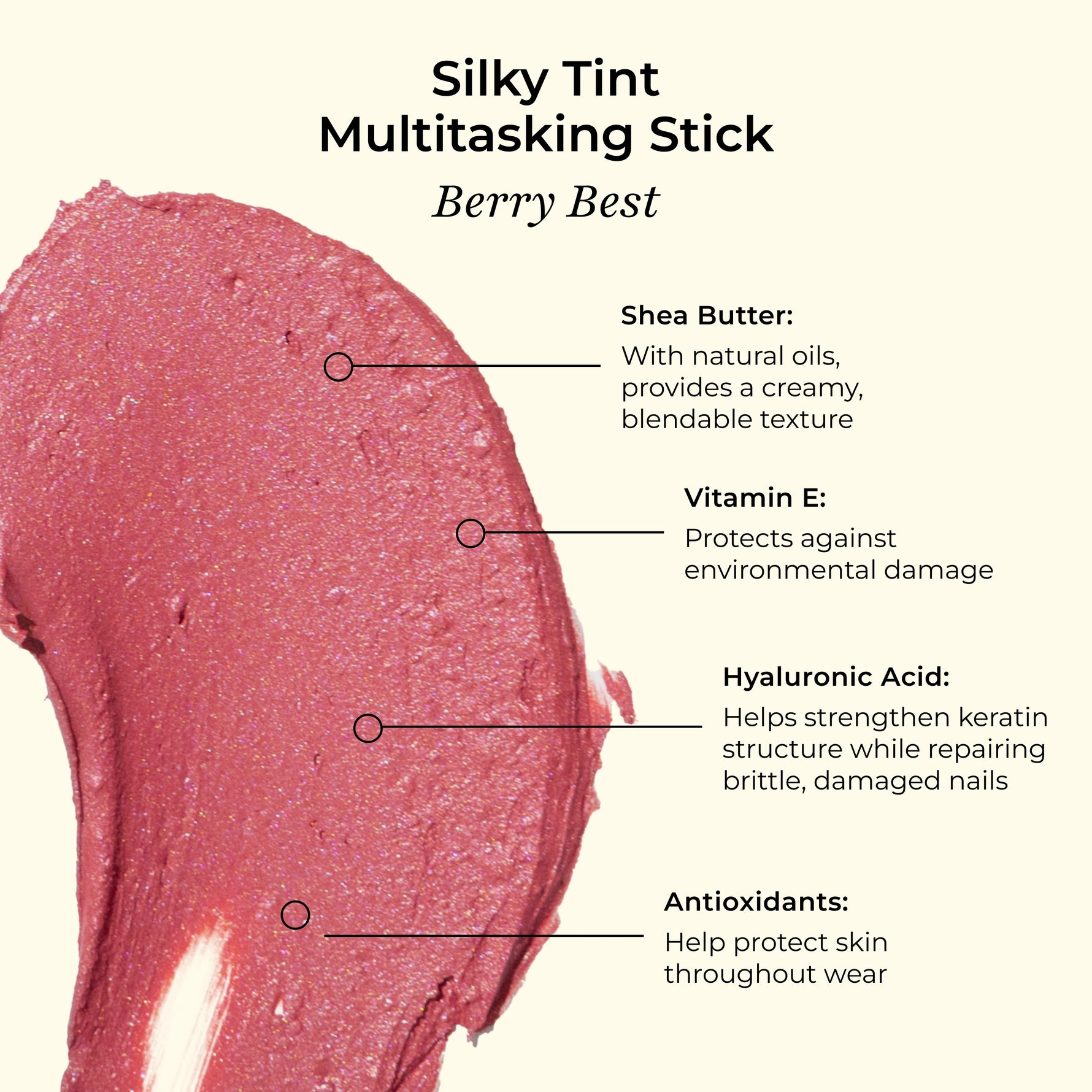 Silky Tint Multitasking Stick (Berry Best) ingredient infographic