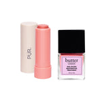 PÜR x butter LONDON Blush Crush - Silky Tint Coral Cosmo and Nail Blush Sunset Glow against white background