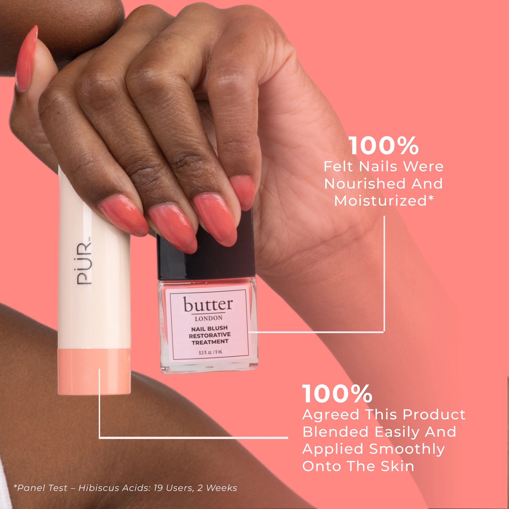 Sunset Glow Nail Blush and Coral Cosmo Silky Tint panel test results