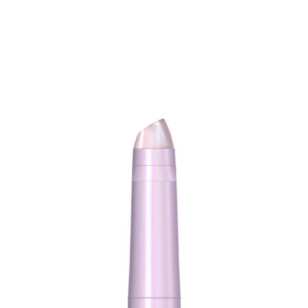 Lilac lip glaze tube with a pearlescent iridescent cap