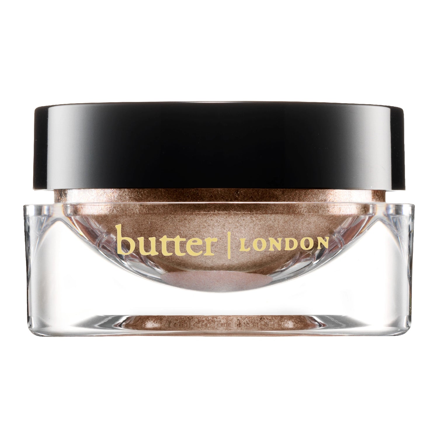 Moonshine Glazen Eye Gloss packaging jar with black lid and bronze glitter visible inside