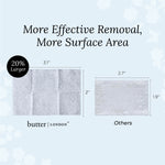 Butter LONDON Nail Scrubbers - Comparison of butter LONDON product size with others on a light blue background