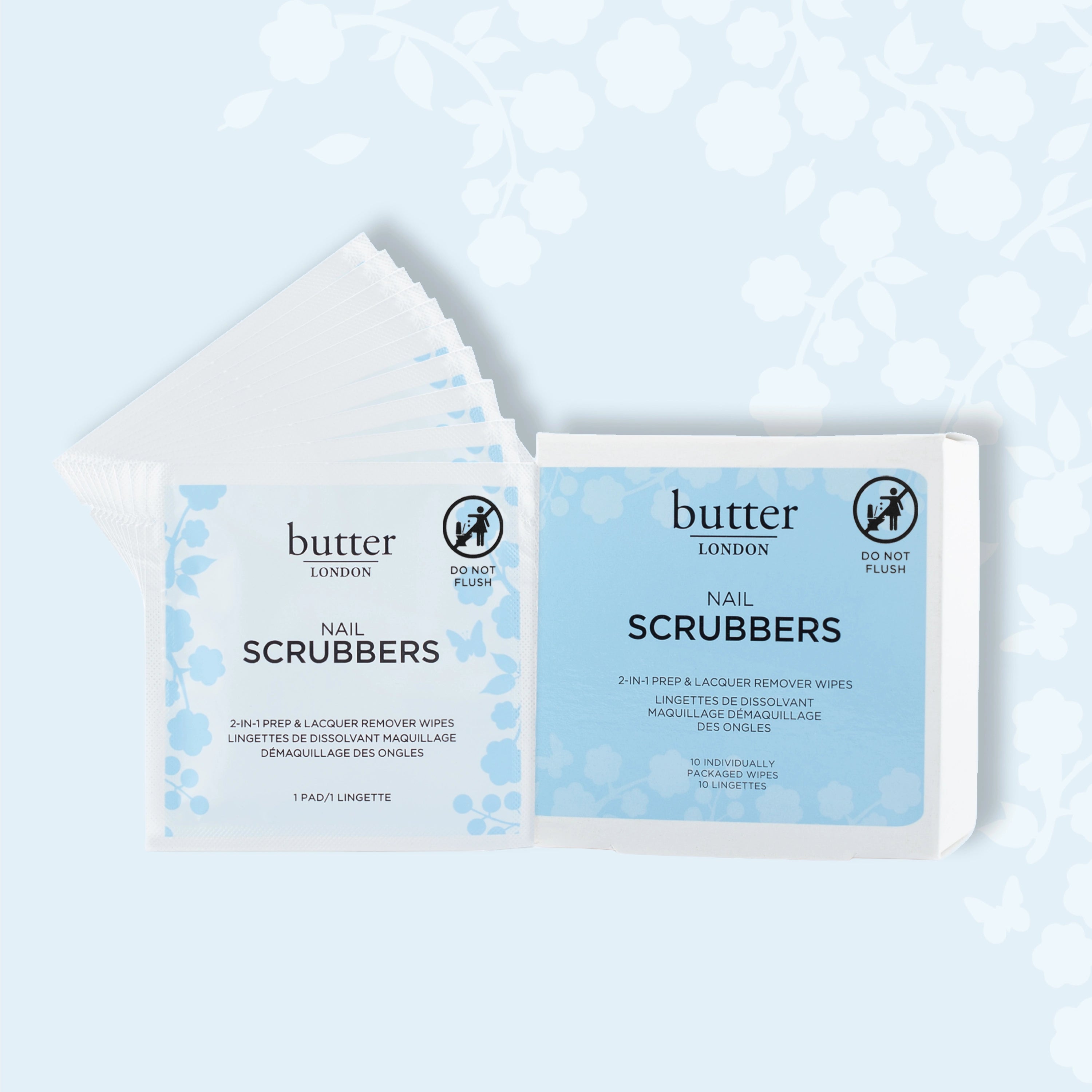 Butter LONDON Nail Scrubbers - Packaging on a light blue background