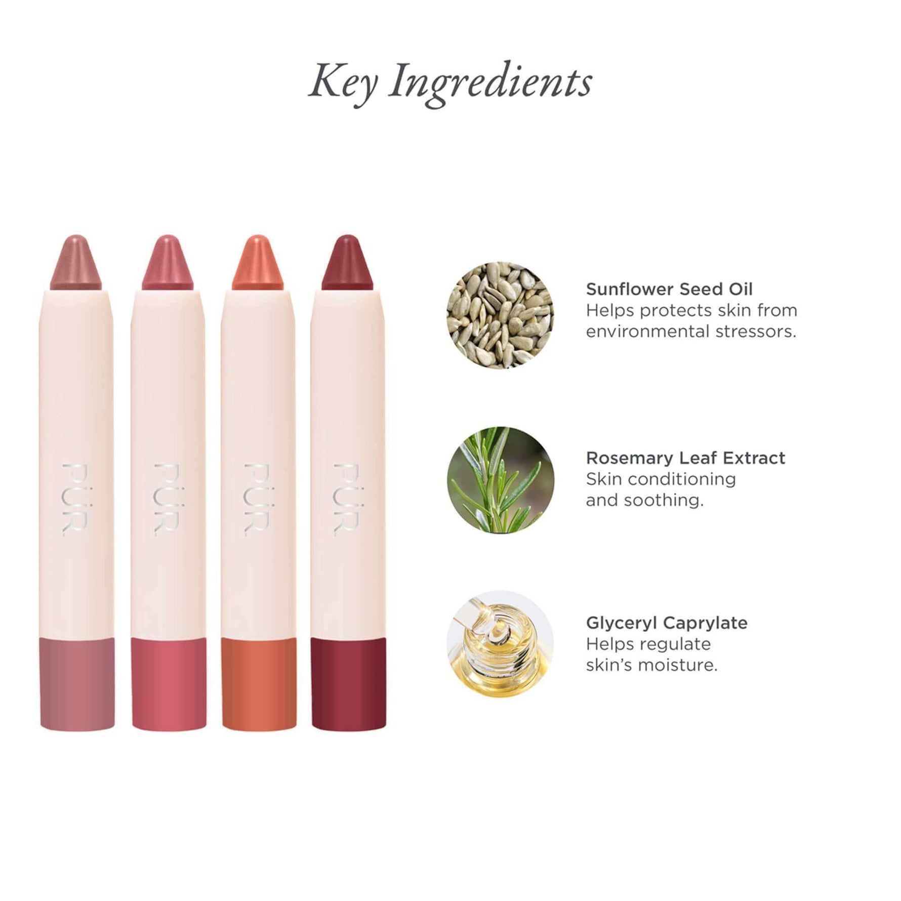 Four Silky Pout lip chubby tubes in pink to burgundy shades displayed upright